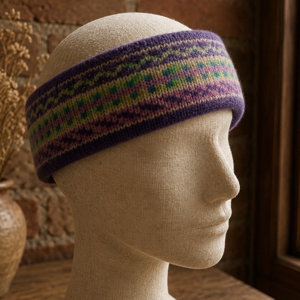 Vintage Wool Fair Isle Knit Headband Ear Warmer Apres Ski Nordic Boho Retro